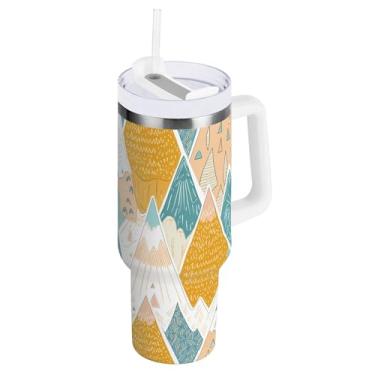 Imagem de SEHANY Copo Abstract Mountains de 850 g com alça, copo isolado de aço inoxidável a vácuo de parede dupla, à prova de vazamento, caneca de café isolada para viagem, cabe no suporte de copo de carro