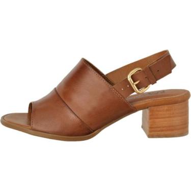 Imagem de Sandália Feminina em Couro Legitimo Salto Madeira Confortável Macio Fl