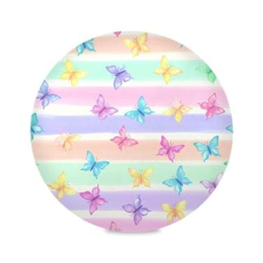 Imagem de Wassud Jogo americano com listras de borboleta arco-íris tapetes de mesa redondos para cozinha e jantar tapetes laváveis resistentes ao calor decoração de mesa 39 cm
