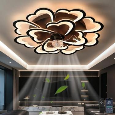 Imagem de Ventilador de teto moderno com luzes, controle remoto por aplicativo, design criativo com 6 velocidades, lustre reversível, função de luz noturna com temporizador silencioso e função de memó