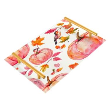 Imagem de xigua Bandeja de banheiro de abóboras de outono com alças bandeja de servir antiderrapante para mesa de centro, organizador de bancada de cabeceira bandeja de decoração de acrílico para decoração de