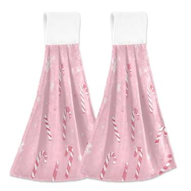 Imagem de Blueangle 2 peças de toalhas de gravata penduradas de bengala doce toalha de mão toalha de mão absorvente de veludo coral macio pano para cozinha e banheiro (349)