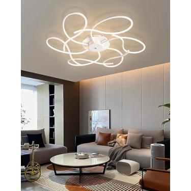 Imagem de Luminária de teto LED moderna e criativa em formato de flor para sala de estar, com intensidade ajustável, controle remoto e função de memória. Ideal para iluminação de teto em quartos, cozi