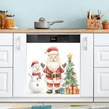Imagem de SEHANY Linda capa magnética de Papai Noel para lava-louças, adesivos magnéticos decorativos antiarranhões para painel de geladeira e lava-louças, decoração de Natal de cozinha doméstica 58 x 66 cm
