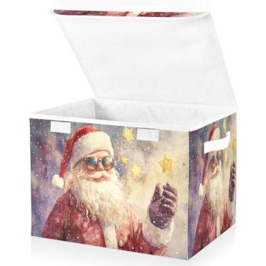 Imagem de Blueangle Caixas de armazenamento de estrelas de Papai Noel com tampas, 42 x 32 x 30 cm, grande cesta organizadora dobrável para decoração de casa e escritório (243)