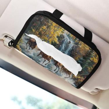 Imagem de SEHANY Suporte de lenços de carro Majestic Horse, caixa de lenços para carro, viseira solar, porta-guardanapos retangular, dispensador de máscara de carro, caixa de lenços de papel para automóveis