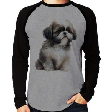 Imagem de Camiseta Raglan Cachorro Shih Tzu Filhote Manga Longa - Foca na Moda, 