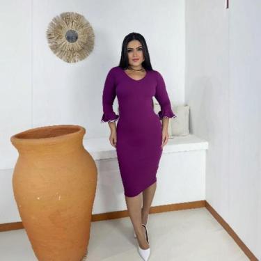 Imagem de Vestido Midi Raquel Moda Evangélica Feminina - MISS FLOWER, Roxo, GG