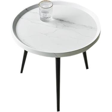Imagem de Mesa Lateral Mdf 40/50/60cm Escritório Metal Tripé Mesa Lateral Bandeja Redonda Bandeja Removível Outdoor & Indoor Bebida Lanche Mesa De Café Mesa De Telefone, White, 50 * 48CM