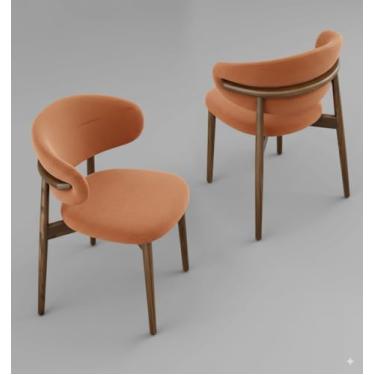 Imagem de Conjunto de 2 cadeiras de jantar modernas de madeira maciça com encosto curvo, assento estofado ergonômico, pernas de madeira natural com almofada antiderrapante ajustável para os pés (O-Walnut