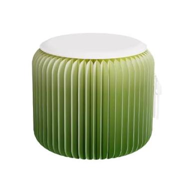 Imagem de Folding Paper Stool Tamborete de papel dobrável verde gradiente, banco ajustável de acordeão para mudança de sapato, usado para área de lazer de cafeteria(32x30cm/12.6x11.8")