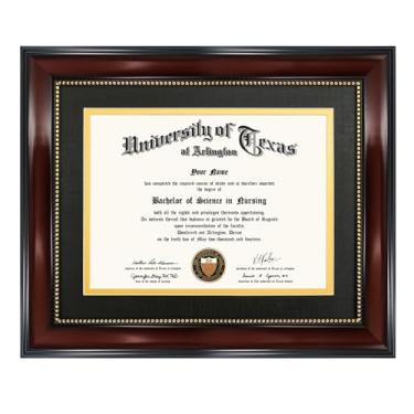 Imagem de GraduationMall Moldura de diploma de 15 x 20 cm com tapete preto sobre dourado ou visor de 20 x 25 cm sem tapete, acrílico com proteção UV, mogno com contas douradas