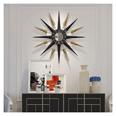 Imagem de Relógio de parede de metal, relógios silenciosos com decoração de explosão de sol 3D, relógios de parede grandes para sala de estar, silenciosos, sem tique-taque, relógio moderno com decoração de