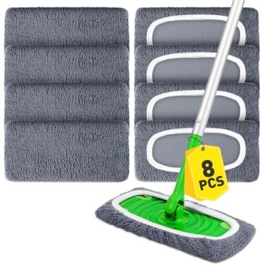 Imagem de Almofadas de esfregão reutilizáveis compatíveis com esfregões Swiffer, capa de esfregão plana seca e refis de almofadas úmidas, almofadas de esfregão de microfibra laváveis para limpeza de chão (8