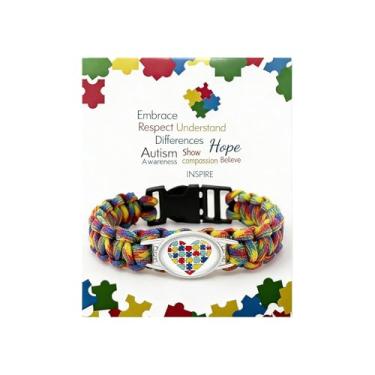 Imagem de 72ore Pulseira de conscientização do autismo, pulseira de suporte para autismo, feita à mão, trançada, ajustável, paracord multicolorido, presente, Large, Zinco, Sem Pedra Preciosa