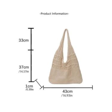 Imagem de Bolsa de tecido vazada simples grande capacidade bolsa de praia armazenamento de verão tricotado piquenique