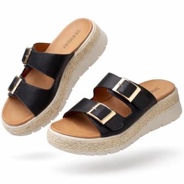 Imagem de BKWHDAY Sandálias femininas plataforma plataforma bico aberto fivela tira no tornozelo 2026, Preto, 38