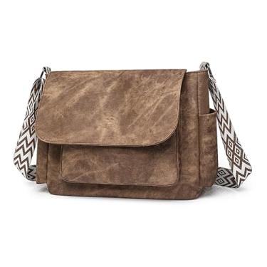 Imagem de DLLTFPFE Bolsas transversais para mulheres, bolsas modernas de couro vegano com alça ajustável, bolsa carteiro de ombro, Marrom, Bolsa tiracolo