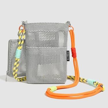 Imagem de Bolsa transversal de crochê, bolsa de praia boêmia com bolsa destacável, bolsa de tecido de verão para mulheres, Cinza, Medium, Mochila casual