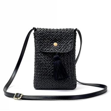 Imagem de Mini bolsa tiracolo de tecido para mulheres, leve, estilo palha, bolsa de ombro, Preto, Medium, Mochila casual