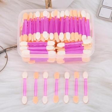 Imagem de 150 aplicador de sombra, pincel de maquiagem descartável, com ponta de esponja, oval, aplicadores de sombra, dupla face, com recipiente, roxo