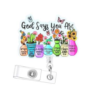 Imagem de Bellrela Porta-crachá retrátil com citação motivacional, God Says You are Design com versículos bíblicos, clipe jacaré, nylon