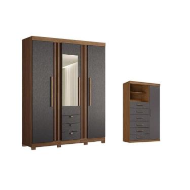 Imagem de Guarda Roupa +1cômoda Qc238 Jatobá/grafite - Santos Andirá