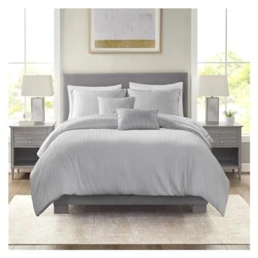 Imagem de Conjunto de edredom de 5 peças, jaspe, veludo plissado, Queen, cinza, todas as estações (cinza Queen)