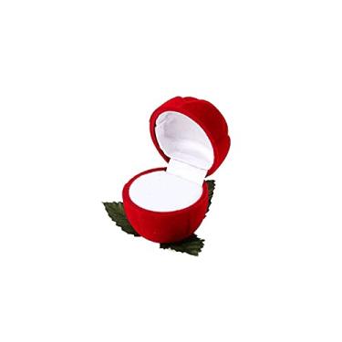 Imagem de Organizador de joias rosa vermelha caixa de joias flanela noivado anel de casamento caixa de presente brincos suporte de exibição inferior com caixas de folhas verdes