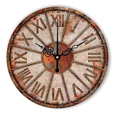 Imagem de U5GAAALPPQ9 Relógio de parede estilo retrô antigo vintage mudo grande relógio de parede chique gasto decoração de casa sala de estar 16 polegadas / 40 cm