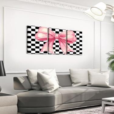 Imagem de Erosebridal Pinturas em tela de arcos rosa 30,5 x 40,6 cm preto e branco quadriculado decoração de parede emoldurado para crianças adultos quadriculado quadriculado tela arte de parede estética arcos