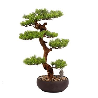 Imagem de SLGGPJBU Plantas falsas/plantas falsas planta verde artificial bonsai decoração moderna simulação planta vaso decoração de mesa para sala de chá, decoração de estudo, plantas artificiais de interior