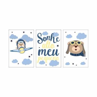 Imagem de Kit 03 Quadros 30X20 Quarto Bebê - Branco E Am. Sem Moldura - Geral