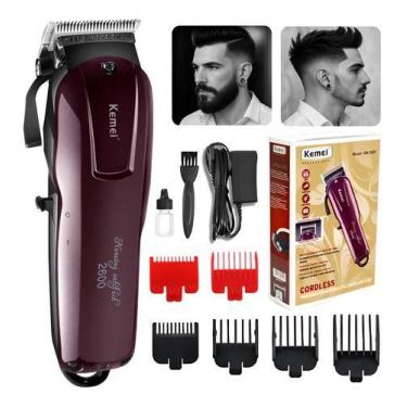 Imagem de Máquina Cortar Cabelo Barba Profissional Sem Fio Bivolt Vinho Bordo Ve