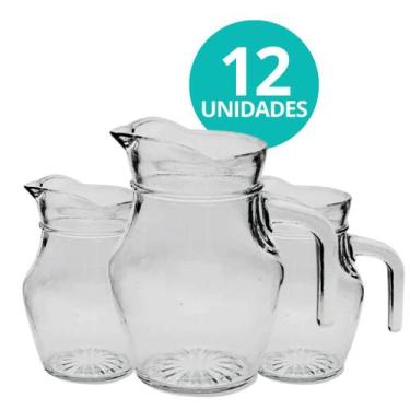 Imagem de Kit 12 Mini Jarra De Vidro Lisa Transparente Com Alça Agua Suco Clássi