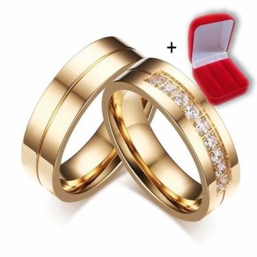 Imagem de Par Alianças Casamento Noivado e Compromisso 6mm Titânio banhado a our