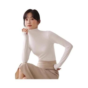 Imagem de Camiseta Feminina Slim Fit De Manga Longa Com Gola Alta, Confortável E