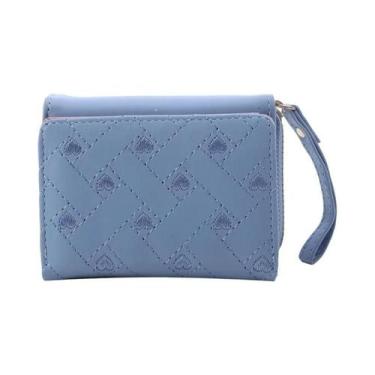 Imagem de Carteira Feminina Curta De Couro PU Com Padrão De Amor Bordado, Dobráv