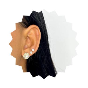 Imagem de ROHNES Brinco Pizza Tipo Brilhante Folheado a Ouro 18k, Dourado, Aço Inoxidável Banhado, Âmbar, Zircônias