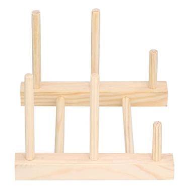 Imagem de Escorredor de pratos de madeira, suporte de prato de pinho forte, organizador de armazenamento com tratamento de superfície especial, para armários compactos e pequenos espaços de balcão