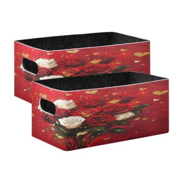 Imagem de xigua Conjunto de 2 caixas de armazenamento buquê de rosas, cubo de armazenamento dobrável, organizador de cestas de armazenamento para decoração de casa, prateleiras de livros, armário, lavanderia