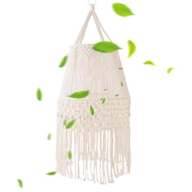 Imagem de Abajur de luminária pendente, abajur de macramê - Capa de luz pendente minimalista boêmia | Acessório de decoração de tapeçaria, adereços de fotos de decoração de quarto para sala de estar, sala de ja