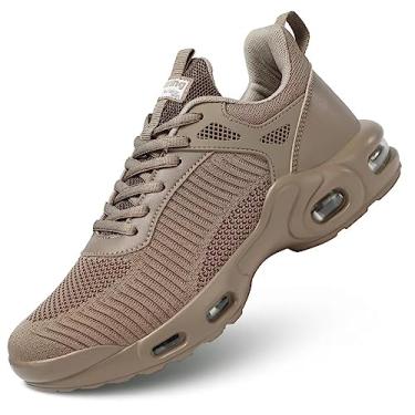 Imagem de Kapsen Tênis de corrida masculino, leve, respirável, antiderrapante, moderno, malha, treino, casual, esportivo, Caqui, 37