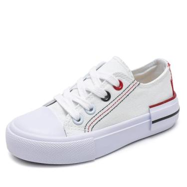 Imagem de opoee Tênis infantil de cano alto com zíper espadrcanvas de volta às aulas sapatos brancos para adolescentes clássicos infantis tênis sapatos de skate para bebês, 9057 branco, 14