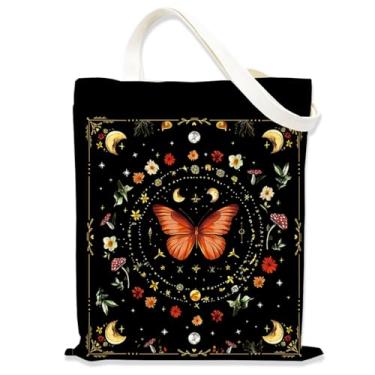 Imagem de Sacola estética de borboleta vermelha para mulheres e meninas, bolsas de tecido com alças, sacola temática de fantasia, sacolas fofas para mulheres, bolsa de compras reutilizável para viagens, compras