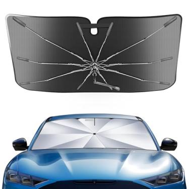 Imagem de Guarda-sol de para-brisa portátil para Ford Mustang Mach-E 2021-2026 com bolsa de transporte, guarda-chuva compacto resistente de cristal de gelo 2 em 1, isolamento térmico de janela frontal UV UPF50+