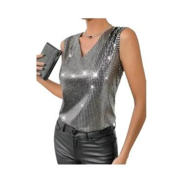 Imagem de 2025 verão novo colete feminino prata com decote em v sem mangas emagr