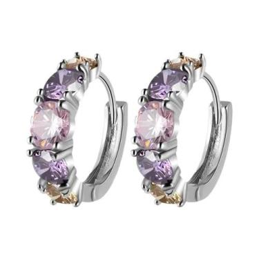Imagem de Brincos De Argola Coloridos Em Rosa E Roxo Com Zircônia Para Mulheres,