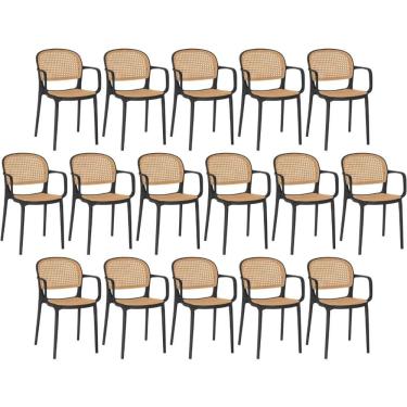 Imagem de Kit 16 Cadeiras De Jantar Roma Prática Com Braços Para Sala E Cozinha - Preto