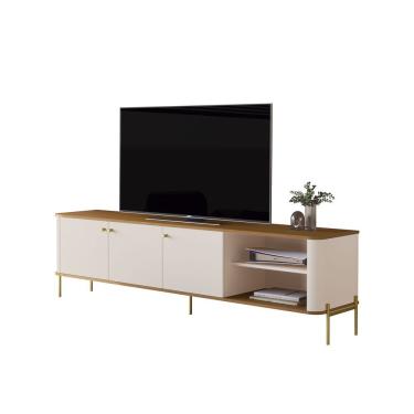Imagem de Rack Para Tv 1.8 Tucupi Off White Com Nature Pe Dourado - Moveis Jb